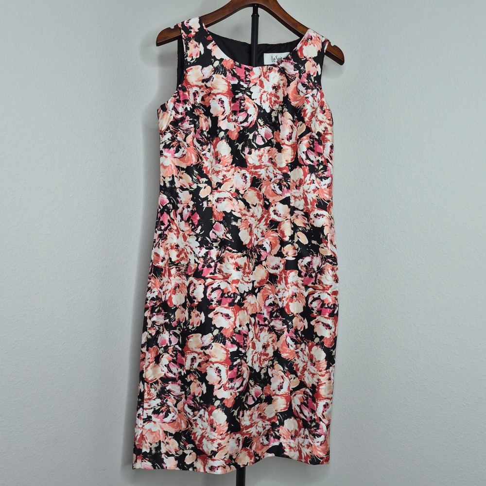 Le Suit Womens Floral Sheath‎ Dress Pink Sleeveless Garden Party Officecore Sz 6